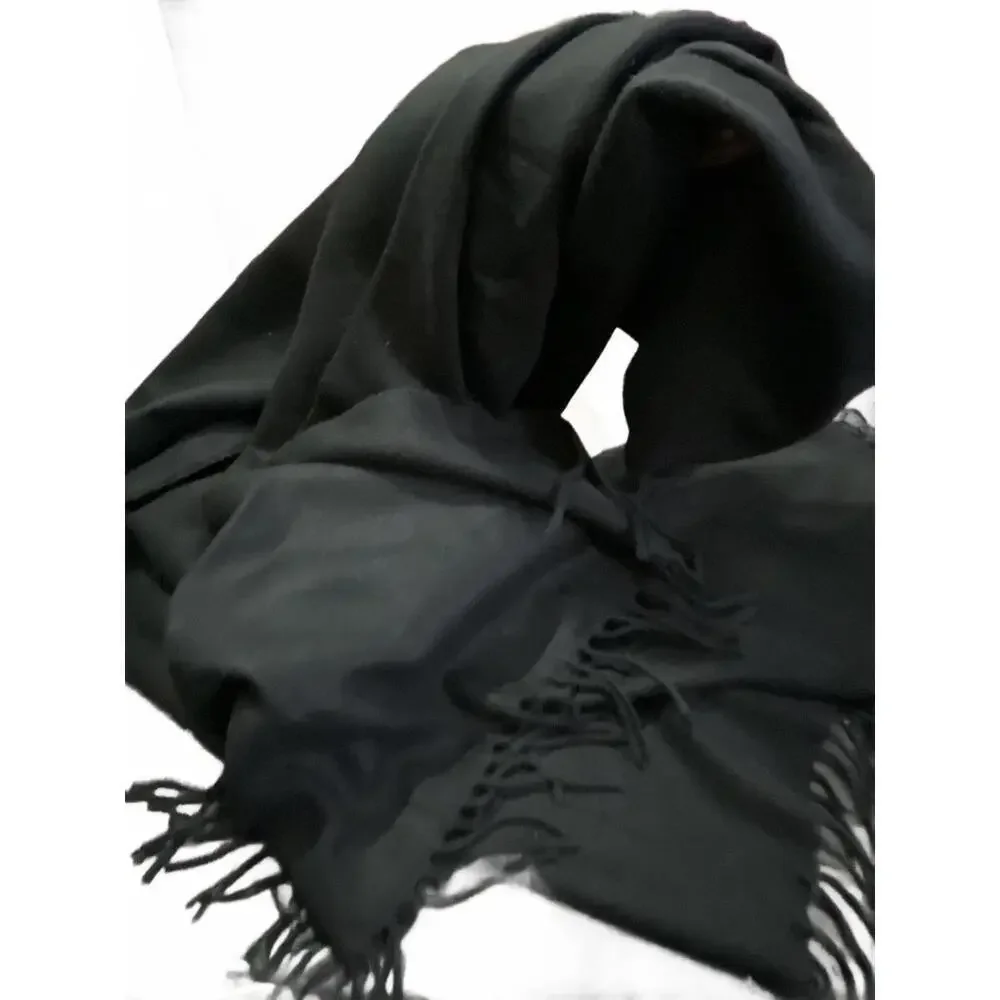 Cozy Black  Scarf with Fringe Detailing